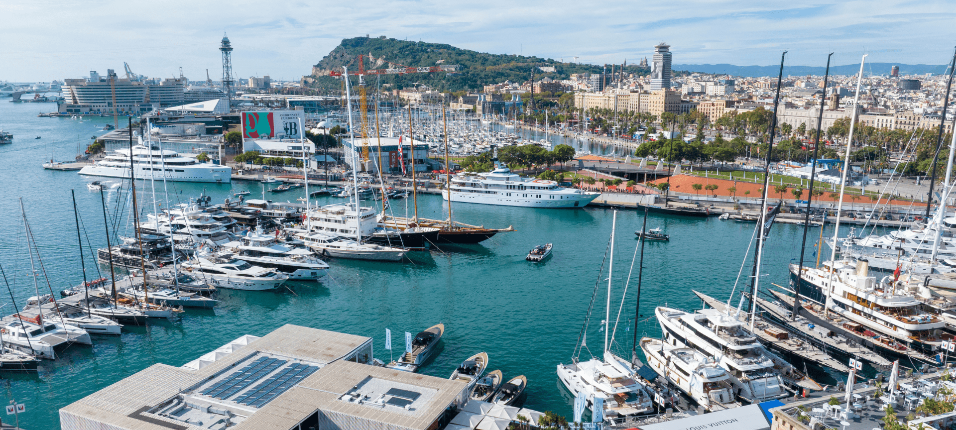 Aerial view of the berths at Marina Port Vell — a strategic location in Barcelona